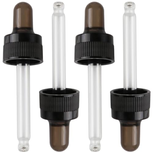 4-Pack 1/2 oz (15ml) Glass Dropper Top for Essential Oil Bottles (18-415 Neck) - Round Tip, Made in Taiwan with SILASTIC™ RBL-9200-50 Silicone for Chemical Stability & Essential Oil Resistance - style: 1/2 oz (15ml) Round Tip