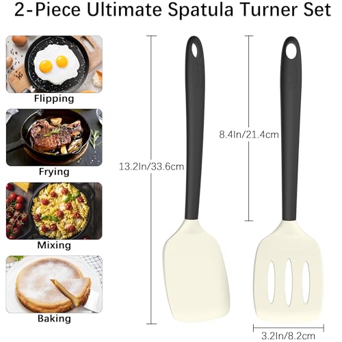 Coukre 2 Pack Silicone Spatula Set,High Heat Resistant, BPA-Free - color: BeigeBlack