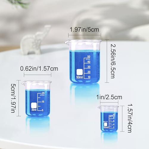 Glass Beakers Set, 5 Sizes - 10ml, 25ml, 50ml, 100ml, 250ml, 3.3 Borosilicate Beaker for Laboratories, Classrooms or Home, Griffin Low Form Lab Beakers
