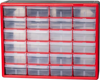 Akro-Mils 24-Drawer Plastic Storage Cabinet, 20"W x 6"D x 16"H, Red - color: Red, size: 24 Drawer, style: 1 Pack