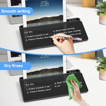 Desktop Glass Whiteboard with Storage, Desk Dry Erase White Board Black - color: Organizer-black