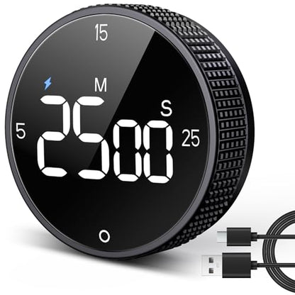USB Rechargeable Magnetic Kitchen Timer for Cooking, Building 800mAh Battery Large Display Digital Countdown Countup Timer, 3 Preset 5/15/25 Mins Loud Alarm for Kitchen Classroom Grilling Studying - color: Glossy Black