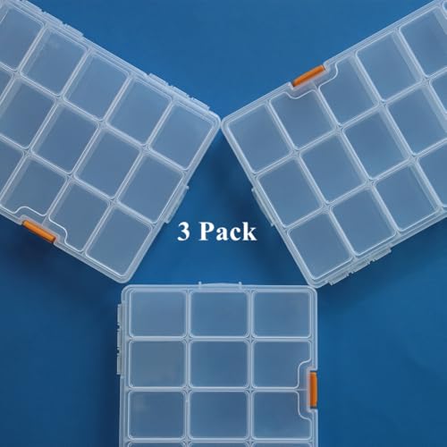 3 Pack 24 Grids Clear Plastic Storage Box with Dividers - size: 24 Grids