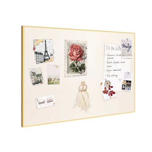 Fabric Bulletin Board 16x12 inches, Golden Aluminum Framed Wall Pin Board - color: Oatmeal White Fabric & Golden Frame, size: 15.8" x 11.8"
