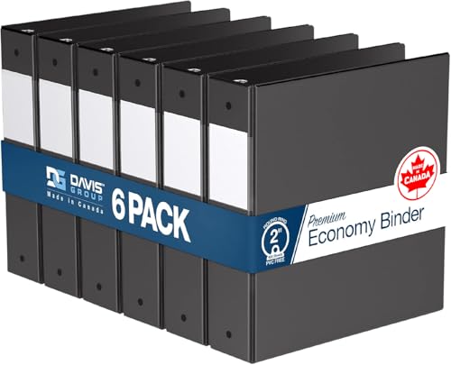 Premium Economy 3-Ring Binder, Spine Label, 2" Round Rings, Black, 6 Pack - color: Black, size: 2 Inch