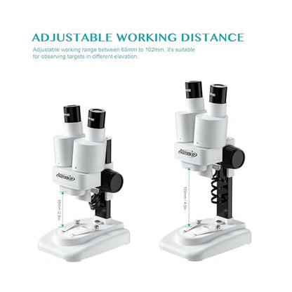 Aomekie® Microscope 20X 50X with 10Pcs Slides Insect Specimen Stereo Microscope with WF eyepieces LED Light Source Portable Stereoscope 12Pcs Mineral specimens