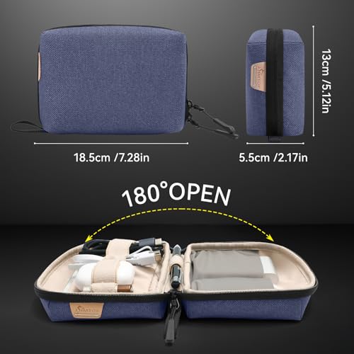 SIMTOP Small Electronics Organizer Travel Case, Portable Tech Case Pouch for Cable, Charger, Phone & Earbuds – Water-Resistant Cord Storage for Commute, Office & Business Trip – Compact Design - color: Blue