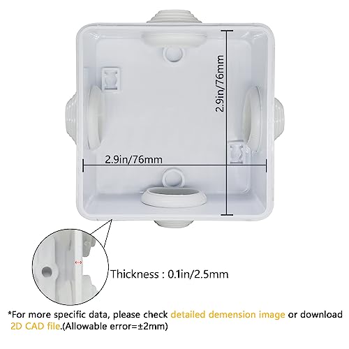 LeMotech Junction Box, ABS Plastic IP55 Water Resistant and Dustproof, Universal Electrical Enclosure, Outdoor and Indoor Project Box, Outer Size 3.1" x 3.1" x 1.9", White (Pack of 2) - size: 3.1" x 3.1" x 1.9" (2pc)