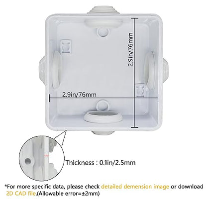 LeMotech Junction Box, ABS Plastic IP55 Water Resistant and Dustproof, Universal Electrical Enclosure, Outdoor and Indoor Project Box, Outer Size 3.1" x 3.1" x 1.9", White (Pack of 2) - size: 3.1" x 3.1" x 1.9" (2pc)