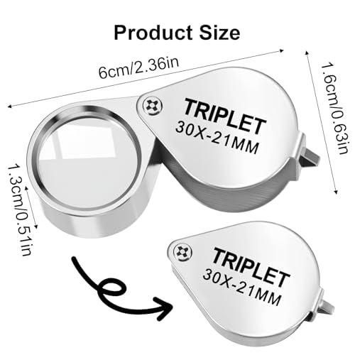Xindojuz 2 PCS Jewelers Loupe Magnifier, Pocket Foldable 30 x 21mm