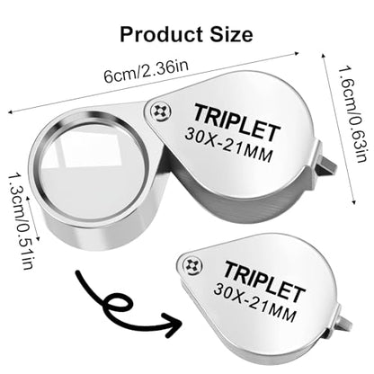 Xindojuz 2 PCS Jewelers Loupe Magnifier, Pocket Foldable 30 x 21mm