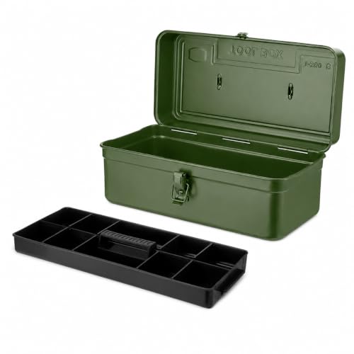 Portable Metal Tool Box with Removable Divider Tray, 14.2 in - color: Green