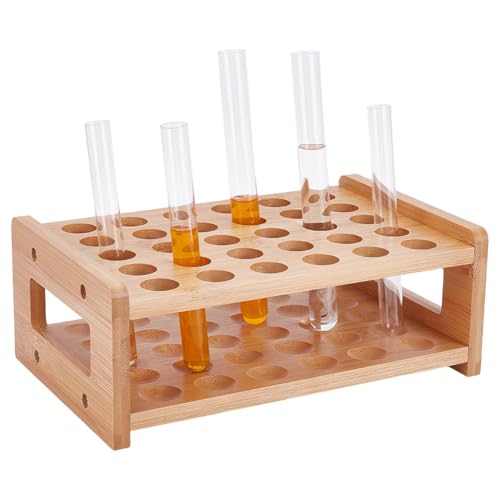 UNICRAFTALE Wood Test Tube Rack 30-Holes Rectangle Lab Rack Cylinder Tube Display Racks 22mm Diameter Lab Supplies Tubes Holder Rollerball Perfume Organizer for Chemistry Laboratory 9.4x6.3x3.7 Inch - size: 23.8x16x9.5cm