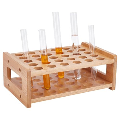 UNICRAFTALE Wood Test Tube Rack 30-Holes Rectangle Lab Rack Cylinder Tube Display Racks 22mm Diameter Lab Supplies Tubes Holder Rollerball Perfume Organizer for Chemistry Laboratory 9.4x6.3x3.7 Inch - size: 23.8x16x9.5cm
