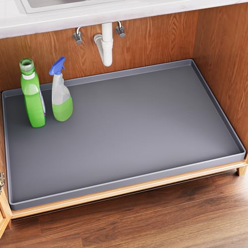 FLATO Waterproof Under Sink Mat, 28" x 19", Dark Gray - color: Dark Gray, size: 19"W x 28"L