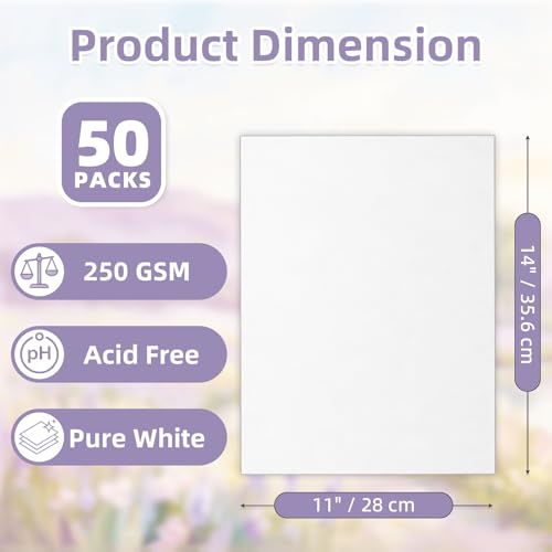 50 Pack 11x14 White Poster Boards, 250gsm Heavyweight Posterboard