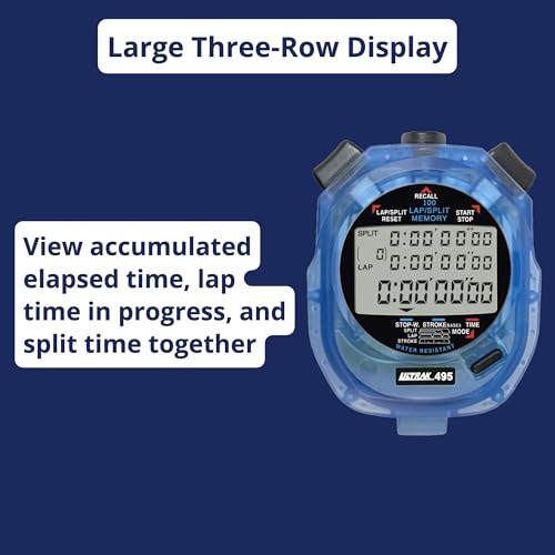ULTRAK 495 Stopwatch – Blue Professional 100-Lap Digital Timer, Countdown Interval Tracker, Water-Resistant Sports Watch, Chronograph for Coaching & Training - color: Blue