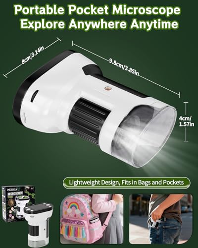 1000X Handheld Microscope for Kids, 2.0" Screen Pocket Microscope, Adjustable LED Screen Rechargeable, Toys for Christmas Birthday Gifts Toys Portable Edu Gift Age 4-6 8-12 Children Students