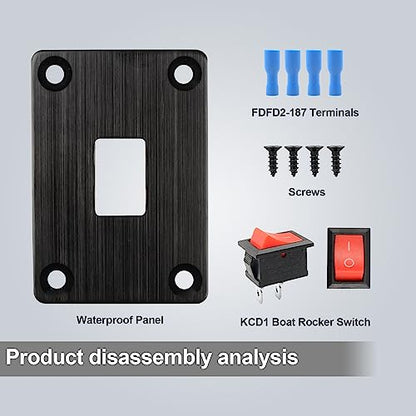 1Pcs Red KCD1 Boat Rocker Switch 2-Position 2-Pin SPST Panel Switch 6A 250VAC 10A 125VAC, with 4pcs FDFD2-187 Blue Terminals, CE - color: 1Pcs Red