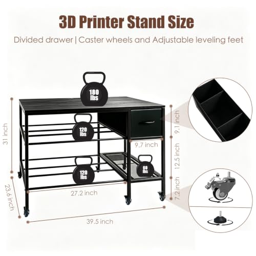 3D Printer Stand with Fliament Storage, Heavy Duty 3D Printer Table (Black) - color: Black, size: 2Tier