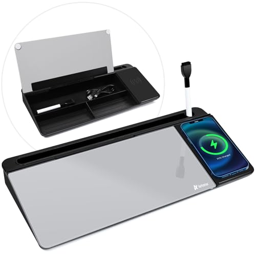Varhomax Glass Desk Whiteboard with Wireless Charger - color: Wireless Charger-black & Gray
