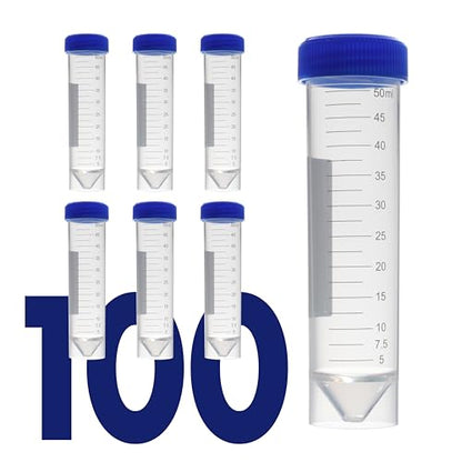 Kashi Scientific 50mL Self Standing Plastic Centrifuge Tubes with Screw Cap Lid, Skirted with Printed Graduation and Write-on Spot [50mL Self-Standing, 100] - size: 50mL Self-Standing, Sterile