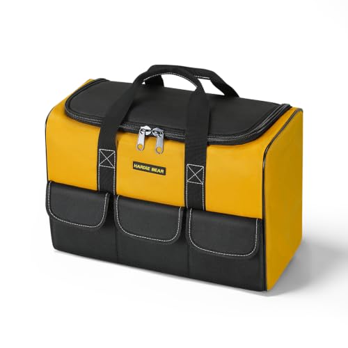 Tool Bag, 17 Inch, Yellow and Black, Wide Mouth Opening, Reinforced Handle, 3 Front Pockets - size: 17INCH/43CM