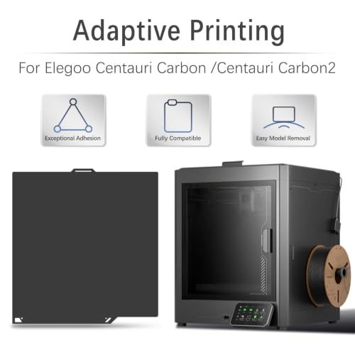 1 PCS Double-Sided Smooth PEI Build Plate for Elegoo Centauri Carbon & Centauri Carbon 2, Mirror Finish Spring Steel Bed, for PLA/PETG/ABS, Flexible Magnetic Removable 3D Printer Platform Black