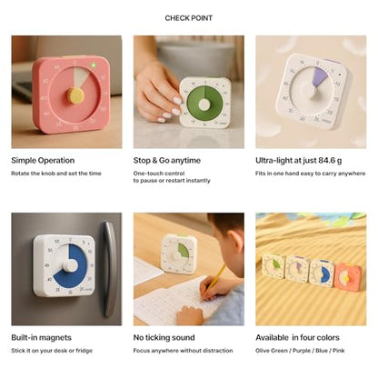 60 Minute Visual Timer for Kids - Premium Countdown Timer with Magnetic Back & Pause Function, Silent Operation for Classroom Teaching Home, Time Management Tool(Batteries Included) (Pink) - color: Pink
