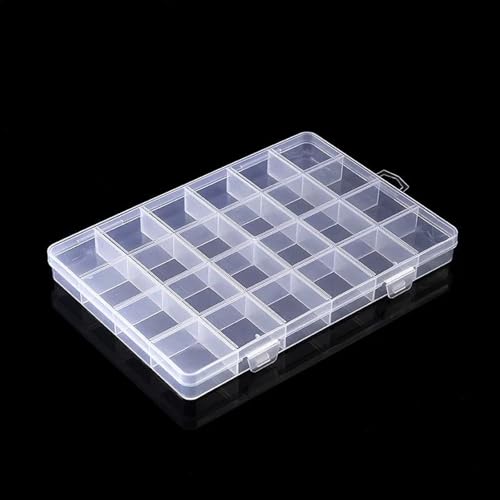 24-Grid Clear Plastic Organizer Box, Mini Bead Storage with Hinged Lid, Craft Supply Container