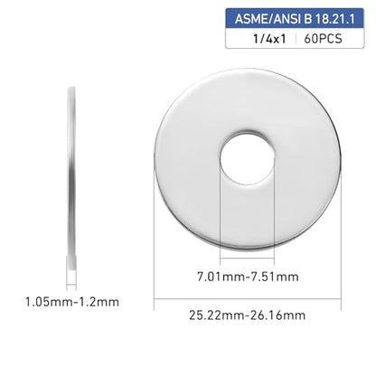 60PCS 1/4" x 1" Fender Washers, 304 Stainless Steel 18-8, Thickened 1/4 Fender Washer,1/4" ID x 1" OD - color: Silver, size: 1/4x1"