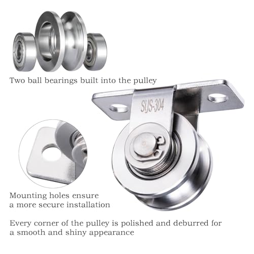 Cable Pulley 30mm Wheel Wall Mount, Bearings Inside, Stainless Steel Rope Pulley for Pulley System, Sliding Gate 1Pack - style: Pulley-30mm