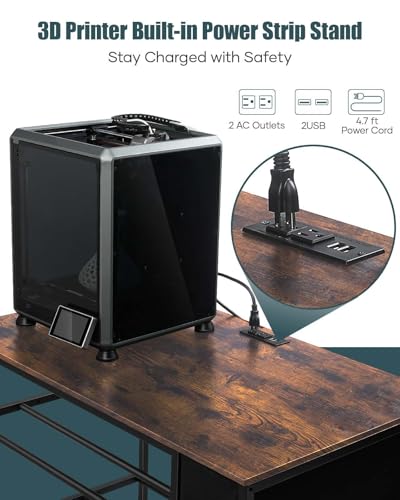 AHOWPD 3D Printer Table with Filament Storage Rack & Drawer Organizer - color: Brown