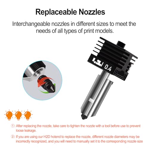 2PCS 0.4mm Hotend for Bambu Lab X2D/P2S/H2S/H2D/H2D Laster/H2D AMS Combo/A1/A1 Mini, Extruder Print Head Quick Swap Hot End Design with Extra 2PCS Silicone Cover Sock Hardened Steel Nozzle - color: 0.4mm, size: 2PCS