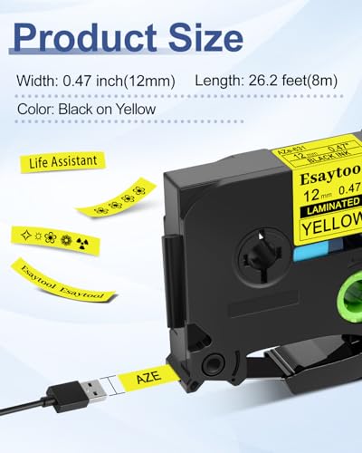 5 Pack Compatible with P-Touch TZe-631 AZE-631 TZ-631 Black on Yellow 12mm 0.47'' Laminated Label Tape Replacement for Ptouch PT-H100 PT-D200 D210 D400 PT-P700 PT-1000 PT-2030 Label Maker - color: Black on Yellow, size: 12mm