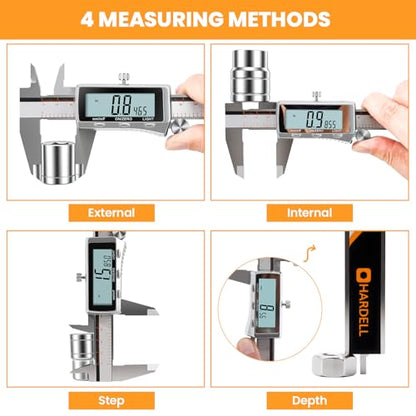 HARDELL Digital Caliper 6 Inch, Rechargeable All Metal W/Backlight Screen - size: 6 Inch