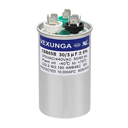 VEXUNGA 30/3 uF 30+3 MFD 370VAC or 440VAC Dual Run Start Round A/C Capacitor CBB65 CBB65B Air Conditioner Capacitors for AC Unit Fan Motor Start or Heat Pump or Condenser Straight Cool - style: [V06] 30+3 uF Round
