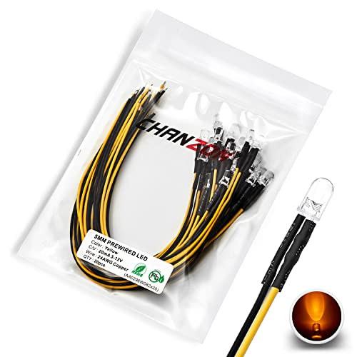 CHANZON 20 pcs Pre-Wired 5mm Yellow LED Diode Lights (DC 12V) - color: F) Yellow (20pcs)
