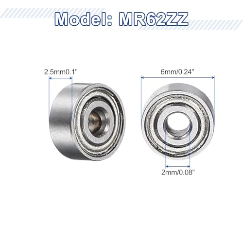uxcell 12Pcs MR62ZZ Small Bearing, 2mm ID 6mm OD 2.5mm Width Double Shielded Deep Groove Ball Bearings for Electric Motor Skateboards 3D Printer, (ABEC 5) - size: MR62ZZ