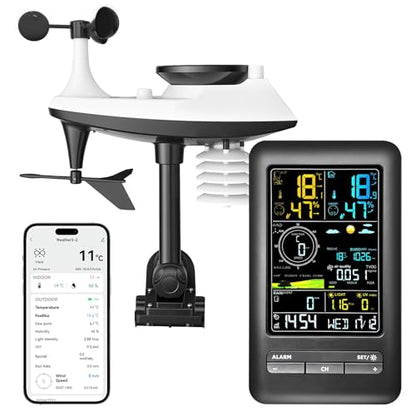 16-in-1 WiFi Weather Station with Air Quality Monitor, Large Color Display, APP Remote Control, Rain & Wind Sensor, UV & Light Intensity, Wireless for Home Garden Patio