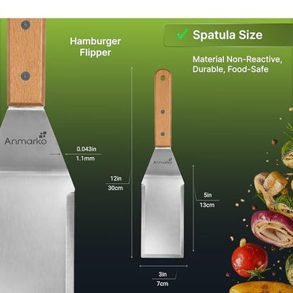 Anmarko Professional Metal Spatula with Wooden Handle, Stainless Steel Griddle Scraper, Commercial Grade Pancake Flipper - color: WH 1pc Small