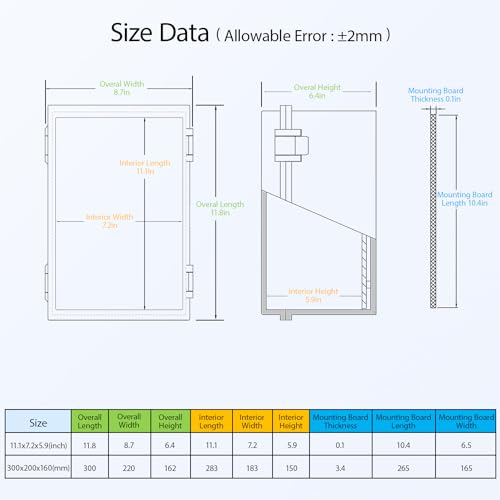 Junction Box IP65 Waterproof Dustproof ABS Plastic Enclosure, Outdoor and Indoor Project Box Hinged Cover with Mounting Plate Wall Brackets, Outer Dimension 11.8"x 7.9" x 6.3", Grey - size: 11.8"x 7.9" x 6.3" (1pc)