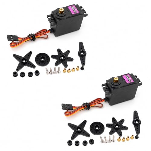 Treedix 2 pcs MG996R Servo Motor Metal Gear High-Torque Servo Motor for Smart Car Robot Boat RC Helicopter Mechanical arm Fittings(Control Angle 360)