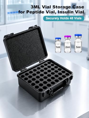 48-Slots Peptide Case for Fridge 3ml, Peptide Travel Case for Vial Storage - color: 48-shots×3ml (Black)