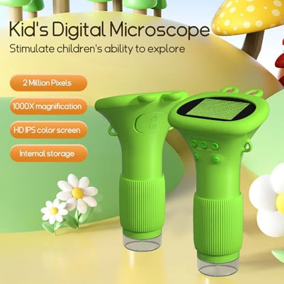 WINWEND Kids Microscope Pocket Microscope -1000X Portable Microscope for Kid | Photo and Video Mini Microscopes | 2'' Digital Little Scientist Microscopes for 3-10 Age Years Old Boys Girls Toys Gifts - color: Green