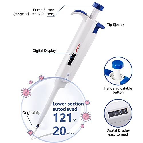FOUR E'S SCIENTIFIC 0.5-10μL Pipette, Single-Channel Adjustable Pipettor - size: 02 (0.5-10ul)