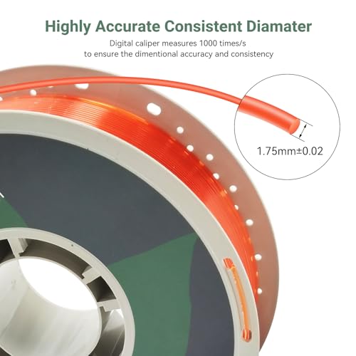 PETG 3D Printer Filament 1.75mm, +/-0.02mm Tolerance, 1kg Spool(2.2lbs), for Most 3D Printers,Clear Orange - color: Transparent Orange, size: PETG
