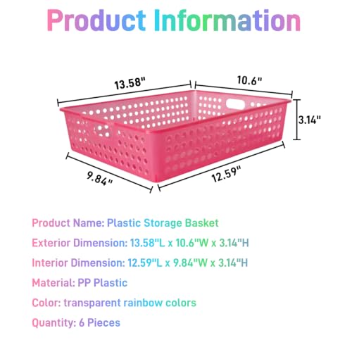 6 Pack Plastic Turn in Paper Trays for Classroom, Storage Bin Baskets - color: Translucent Rainbow