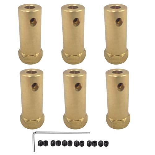 6Pcs Hex Coupler 6mm Bore Motor Hex Brass Shaft Coupling Flexible Connector for DC Motor Shaft, Robot, Model Car Tires Shaft - size: 6mm