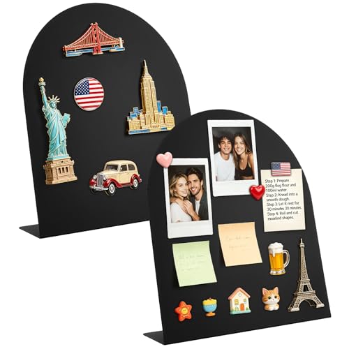 2 Pack Magnet Board 12.6x11 Inch Magnetic Display Board Black Metal with Stand for Home School Kitchen Office